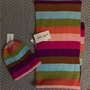 Womens Striped Hat and Scarf Set - Multicolor